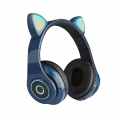 B39 Cute Cat Ear Headset Wireless BT5.0 Gaming-Kopfhoerer mit Flash-RGB-Leuchten Kopfhoerer Headset pc, Blau