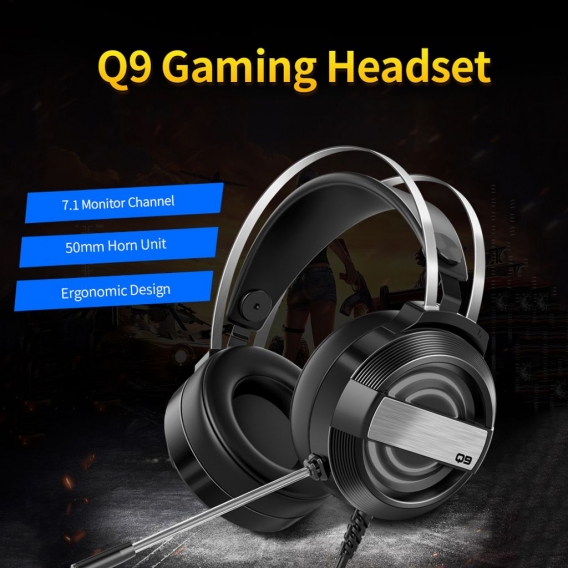 Q9 Gaming Headset 7.1-Kanal Stereo Gaming Headset mit 360 ¡ã Rauschunterdrueckungsmikrofon 7-farbiges Atemlicht Schwarz