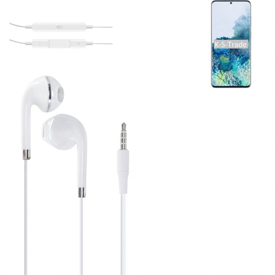 K-S-Trade Kopfhörer für Samsung Galaxy S20+ SD865 mit Mikrofon u Lautstärkeregler weiß 3,5mm Klinke Headphones Ohrstöpsel Ohrste