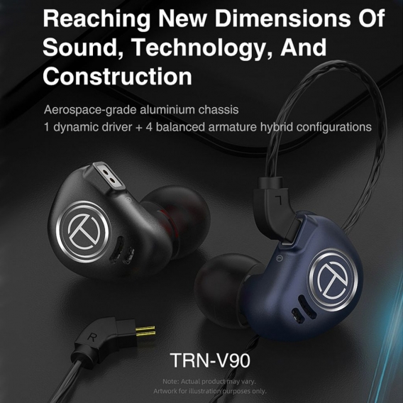 TRN V90 3.5mm In-ear Headphones 1DD+4BA Hybrid Metal HiFi Sports Headset Music Earphone with Microphone 2pin Detachable Cable[Mi