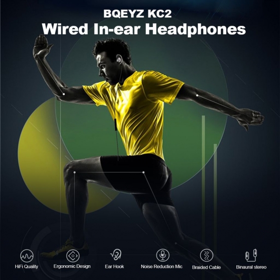 BQEYZ KC2 Kabelgebundene In-Ear-Kopfhörer DIY Kopfhörer 2BA + 2DD Hybrid Dynamic HIFI Ohrhörer Bass Laufen Sport Kopfhörer Abneh