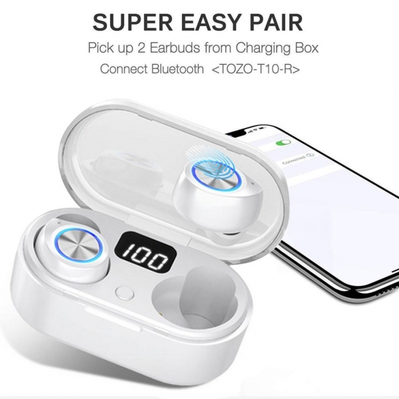Bluetooth-Kopfhörer Echte drahtlose Ohrhörer LED-Power-Display-Kopfhörer mit kabellosem Ladekoffer In-Ear-Ohrhörer(Weiß)