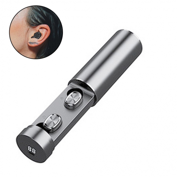 Bluetooth Wireless Sport-Headset mit LED-Display Fingerabdruck-Touch-Steuerung, wasserdichter Headset-Schutzhülle(Grey)