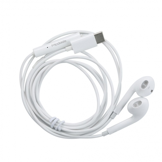 Mcdodo HP-6070 In Ear Kopfhörer Stereo Headset USB-C TYP-C mit Mikrofon Fernbedienung kompatibel mit Xiaomi Huawei ZTE Oppo Weiß