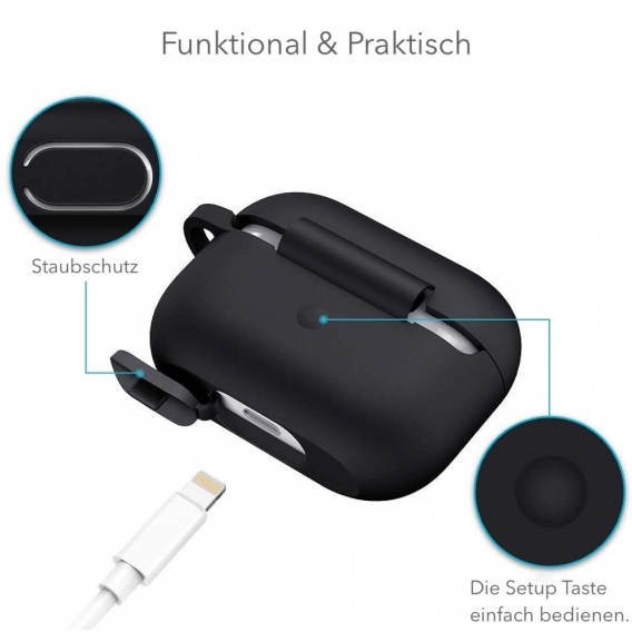 AVANA Hülle für Apple AirPods Pro Schutzhülle Silikon Cover Kopfhörer Slim Fit Case Tasche Schwarz