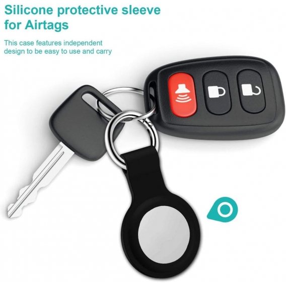 Laimtop Silikon Hülle Kompatibel mit Airtag, Bluetooth Tracker Schutzhülle Airtag Zubehör mit Schlüsselanhänger Schwarz