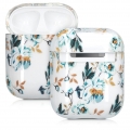 kwmobile Hülle kompatibel mit Apple Airpods 1 & 2 - Hardcase Schutzhülle Etui Case Cover Kopfhörer Airpod Blumenranke Blau Gelb 