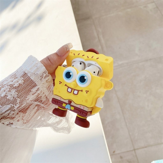 Anime SpongeBob SquarePants Hülle Cute SpongeBob Schutzhülle für Apple AirPods 3 Case Mit Karabinerhaken Geschenk
