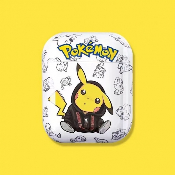 AirPods Hülle Schutzhülle Pokémon Cute Pikachu kompatibel mit Apple AirPods 1/2 Airpod 1/2 Silikonhülle Karabinerhaken Weiß