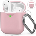 AirPods Hülle Silikon AirPods Case [Front-LED Sichtbar] Kompatibel mit Apple AirPods 2 & 1 (2019) (Ohne Karabiner, Rosa)