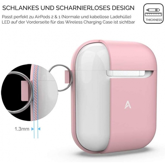 AirPods Hülle Silikon AirPods Case [Front-LED Sichtbar] Kompatibel mit Apple AirPods 2 & 1 (2019) (Ohne Karabiner, Rosa)