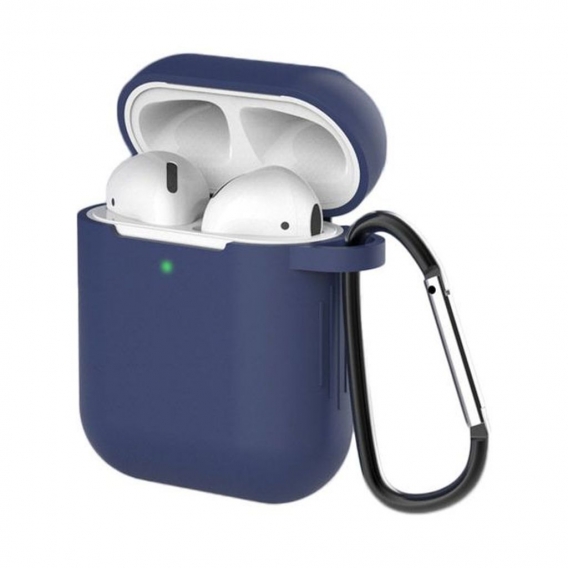 Case für AirPods 2 / AirPods 1 Silikon-Softcover für Kopfhörer + Schlüsselanhänger Karabiner-Anhänger blau (Case D)