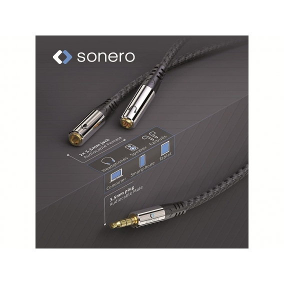 Sonero Klinken-Adapterkabel, 3,5 mm, 0,25 m, Nylonmantel, schwarz