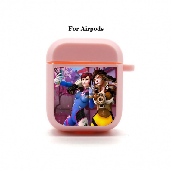 Funny Overwatch Spiel Tracer Hülle für Apple Airpods 1/2 Case Anti-fall Silikon Cover Geschenk Rosa 03
