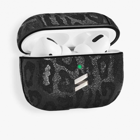 Suritt Airpods Pro lederhülle schwarz mit mit leopardenmuster - Leo - Tasche kompatibel mit Apple kopfhörern