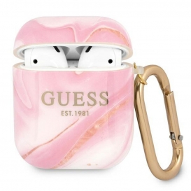 More about Guess halbsteife AirPods Silikonhülle mit Marmormuster – Rosa