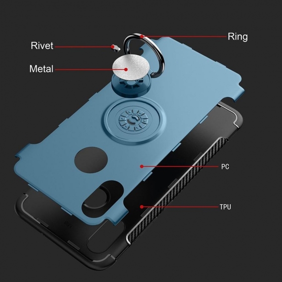 Xiaomi Mi 8 Hülle, LaimTop 360 Grad drehbarer Ring Halter Ständer Dual Layer Stoßfest Schutzhülle Kompatibel mit Magnetic Car Mo