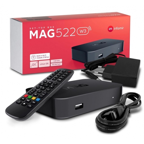 MAG 522w3 4K UHD Linux IP-Receiver (HEVC H.265, Dual-WiFi, HDMI, Dolby Digital, IP-Mediaplayer)