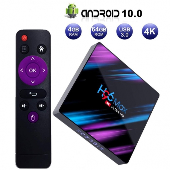 Android 10.0 H96 MAX TV-Box, Smart-Netzwerk-Set-Top-Box, 4K-Player 4GB+64GB