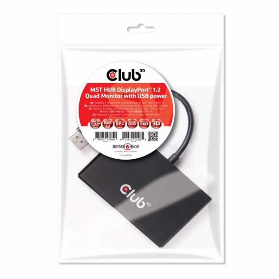 Club 3D Multi Stream Transport (MST) Hub DisplayPort 1.2 Quad Monitor USB Powered Club 3D