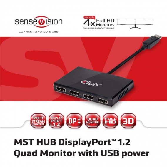 Club 3D Multi Stream Transport (MST) Hub DisplayPort 1.2 Quad Monitor USB Powered Club 3D
