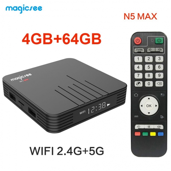 Magicsee N5 Smart Android 9.0 TV-Box S905X3 Cortex-A55 Quad-Core 64-Bit 4 GB / 64 GB 2,4 G & 5 G WiFi 4 K H.265 VP9-Decodierung 