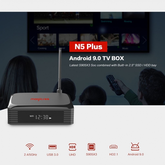 Magicsee N5 Plus Smart-TV-Box 4 + 64G S905X3 Quad-Core-64-Bit-Chipsatz-CPU Cortex-A55 Android 9.0 Media Player-Unterstš¹tzung BT