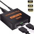 HDMI Splitter 4K,1 in 2 Out Powered  Video Konverter, Unterstützung HDMI 1.4a + HDCP1.0 / 1.1 / 1.2 / 1.3， Full HD 1080P 3D 4K@3