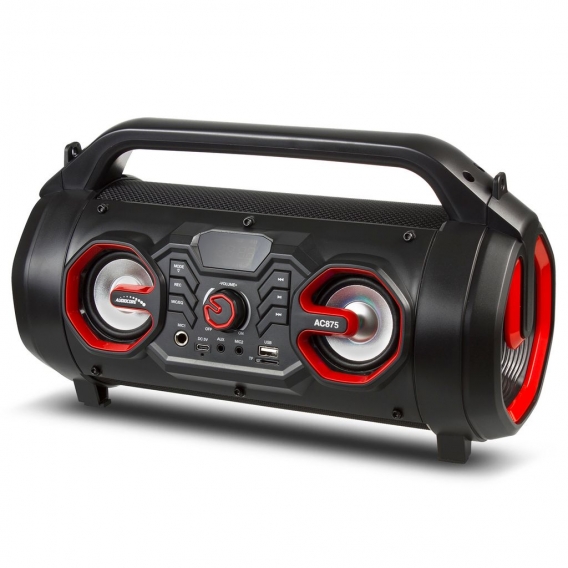 Bazooka Tragbarer Bluetooth-Lautsprecher Boombox 30W (20W+5Wx2) IPX4 Spritzwassergeschützt/Radio/microSD/Aux-In/USB/Beleuchtung/