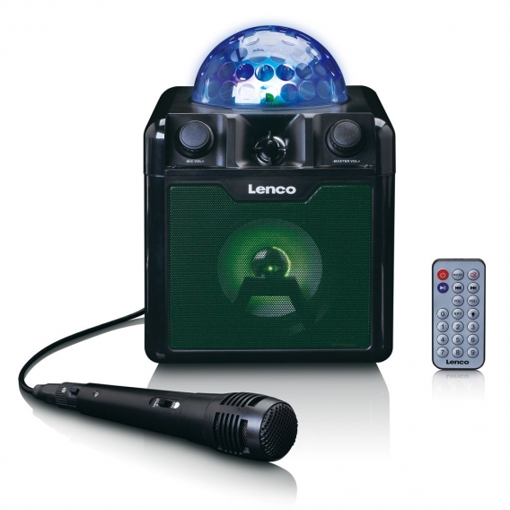 Lenco BTC-055BK - Karaoke Lautsprecher mit Bluetooth und Mikrofon - Diskokugel - integrierter Akku