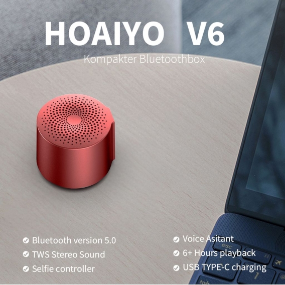 Lautsprecher V6 Bluetooth-Lautsprecher (3 W, Round tragbarer, Mini kabelloser Bluetooth-Lautsprecher, Wasserabweisend, Extra Bas