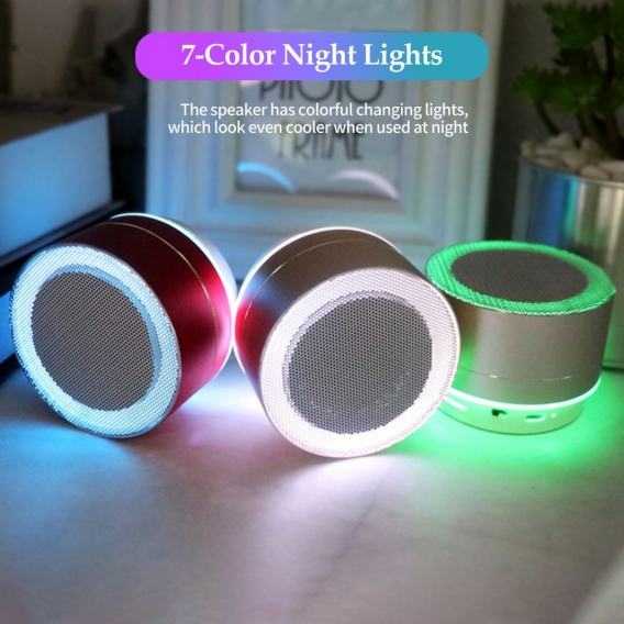 Mini Bluetooth Lautsprecher mit 7-Farben-Lichtern Kleiner kabelloser Lautsprecher  USB-Wiederaufladbarer Lautsprecher