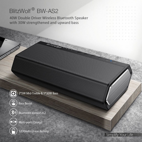 BlitzWolf 40W Double Driver bluetooth Lautsprecher Portable Stereo-Basslautsprecher Speaker Bass
