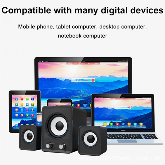 Kompaktes 2.1-Subwoofer USB Lautsprecher Set 12W, 3,5 mm, USB Stromversorgung, für PC, Laptop, Tablet und Smartphone