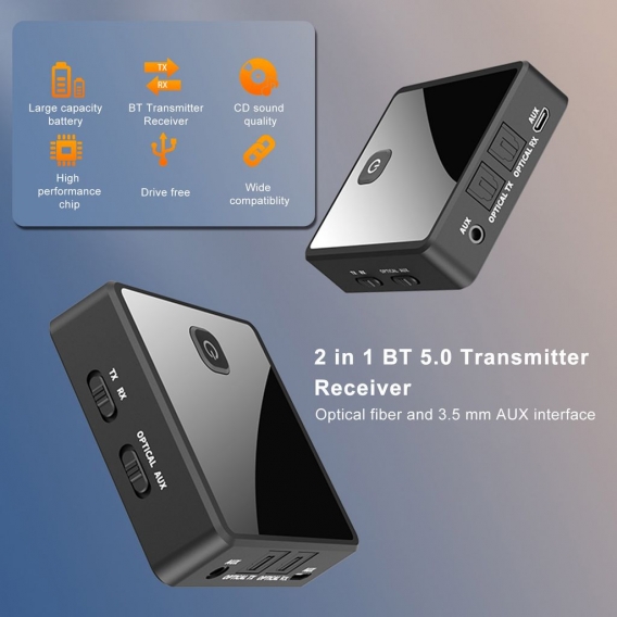 ZF-380 2 in 1 Bluetooth 5.0 Sender Empf?nger TV Lautsprecher 3,5 mm AUX Optischer Adapter Audio Musik Drahtloser Sender Empf?nge
