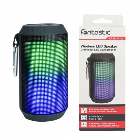 Fontastic Essential Drahtloser Lautsprecher Limbo schwarz LED Lichtshow, Spritzwassergeschützt IPX4, AUX-In