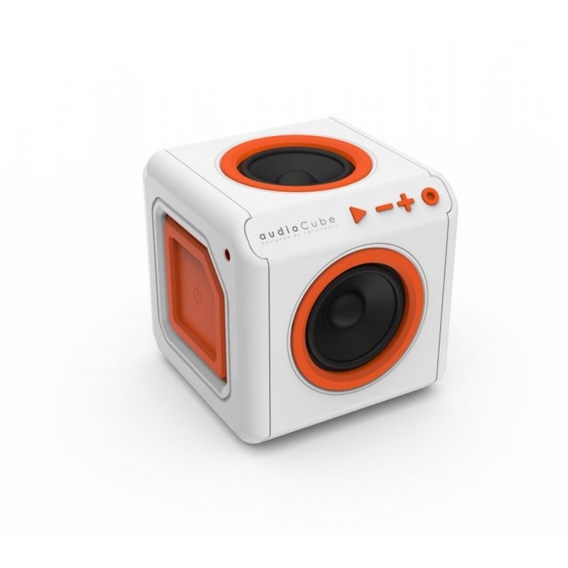 allocacoc audioCube Portable EU, Bluetooth Akku Lautsprecher im Cube Design, weiß / orange