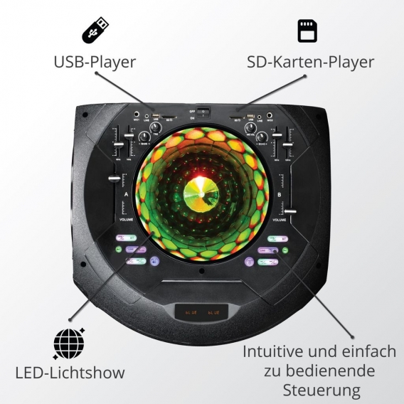 AKAI PA-Anlage mit kabellosem Karaoke-Mikrofon Bluetooth DJ-Mixer Equalizer Echo