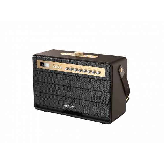 Aiwa MI-X450 Pro ENIGMA Lautsprecher 120 Watt (Gitarreneingang, Fernbedienung, 2x kabellose Mikrofone) Braun-Gold