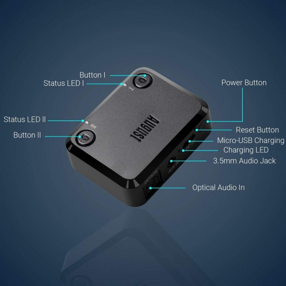 August Bluetooth Dual Transmitter zum gleichzeitigen Verbinden von zwei Kopfhörer mit dem TV